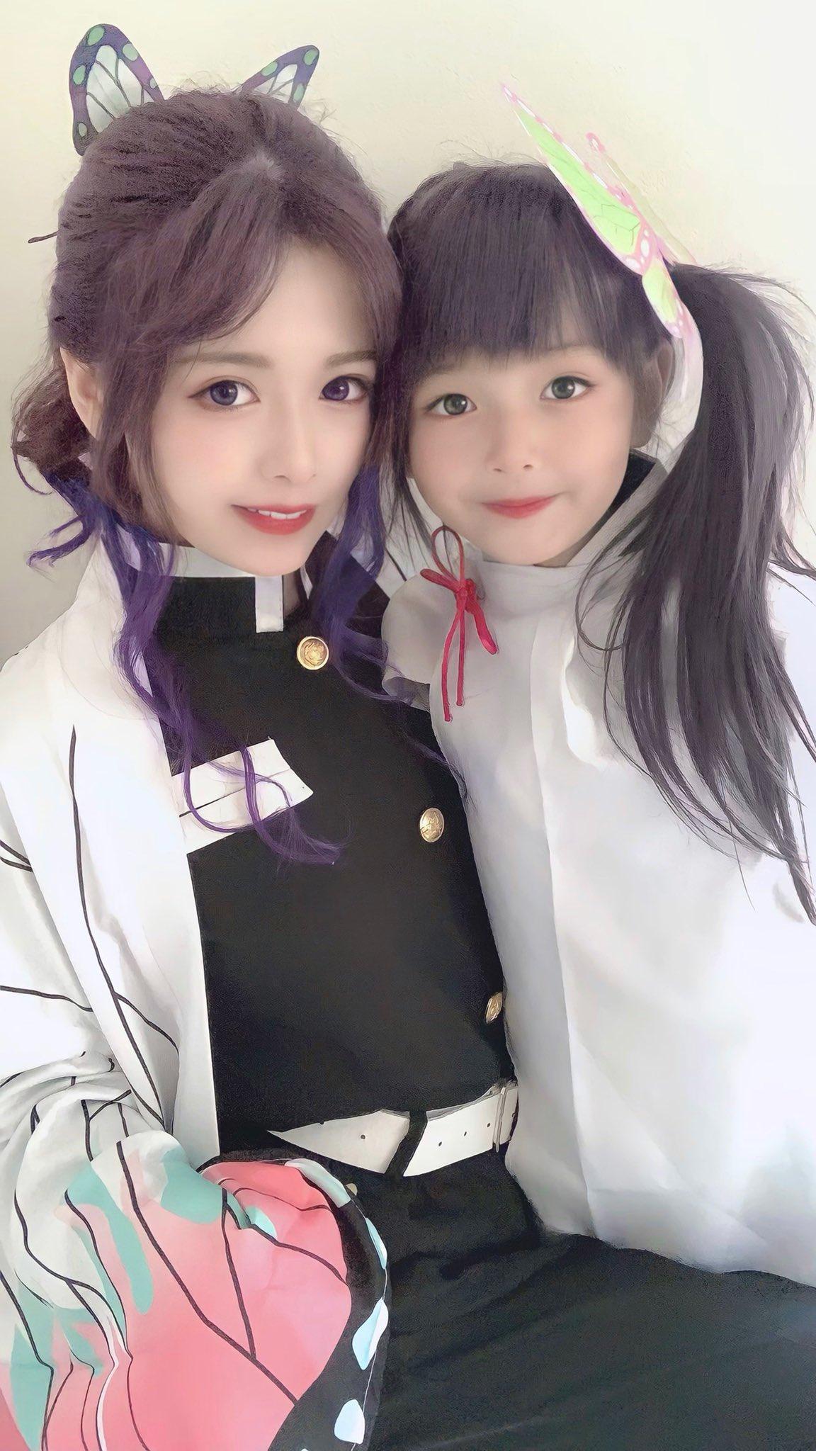 鬼滅の刃よりコスプレイヤー 佐藤 柚奈 母 とみなと 娘 の胡蝶しのぶコスプレ あげてけ