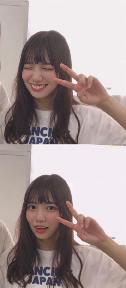 ピンタレストより 横ピース 目を開ける日向坂46 河田陽菜 あげてけ